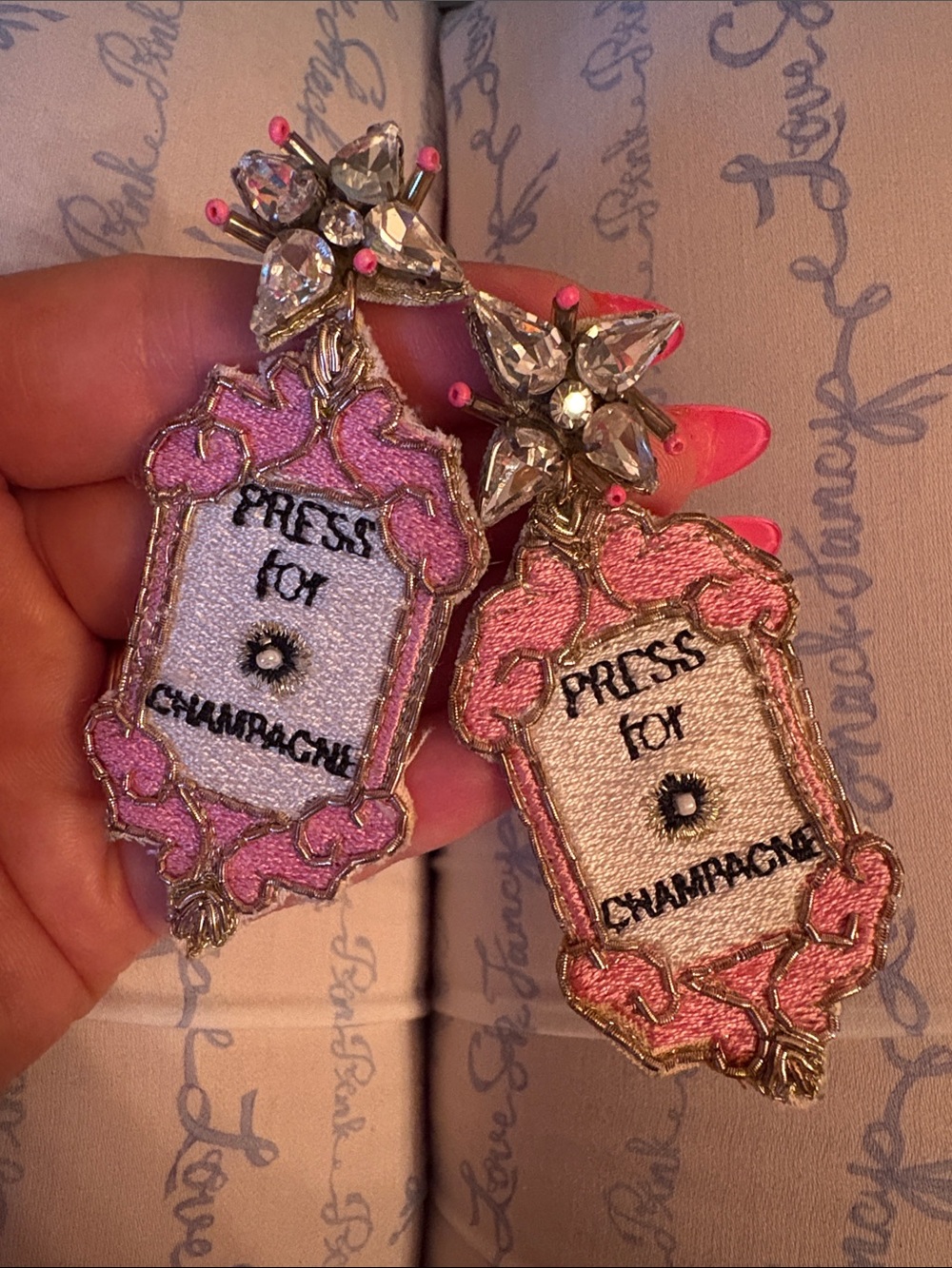 Press for Champagne Pink Beaded Gem Statement Earrings